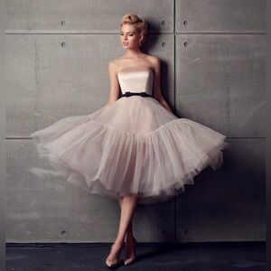 Midi Evening Party Formal Cream Light Prom Bridesmaid Summer Bow Sash Belt Dress